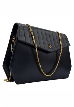 Vintage Dior Vintage Shoulder Bag Oblique logo Black Leather
