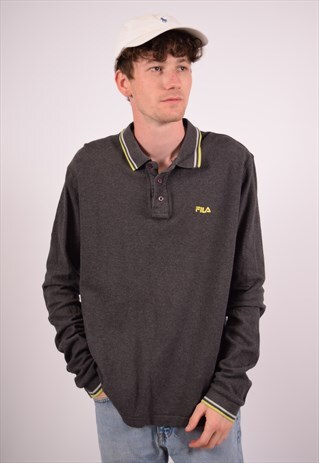 VINTAGE FILA POLO SHIRT LONG SLEEVE GREY