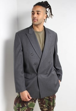Vintage 80's Double Breasted Suit Jacket Blazer Grey
