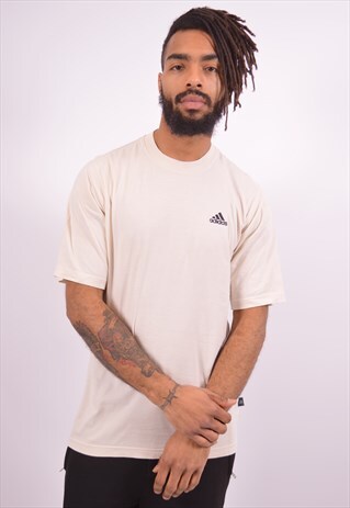 ADIDAS MENS VINTAGE T-SHIRT TOP MEDIUM BEIGE 90S