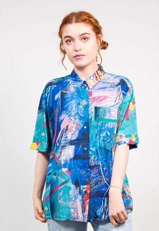 VINTAGE 90'S BRIGHT MULTICOLOURED SHORT SLEEVE SHIRT