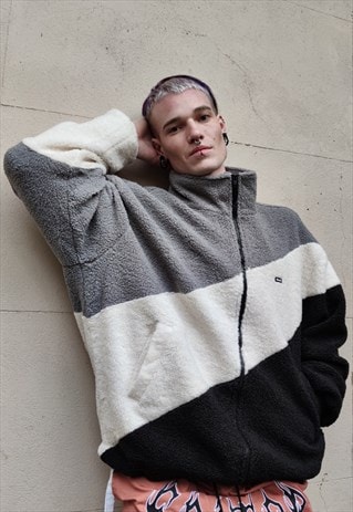 HIGH QUALITY TRIPLE COLOR KOREAN FLEECE JACKET Y2K BOMBER