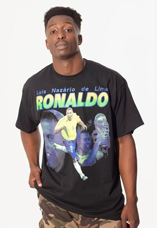 RONALDO FOOTBALL UNISEX PRINTED T-SHIRT IN BLACK