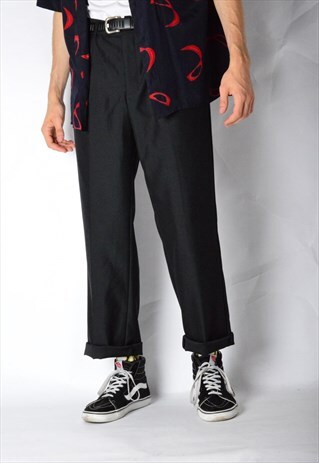 VINTAGE 90S BLACK MINIMALIST WOOL BLEND PANTS