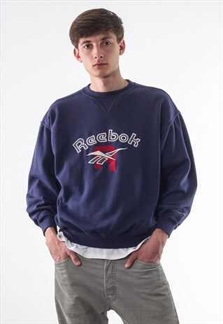 VINTAGE REEBOK CREW NECK 90S NAVY BLUE BIG LOGO