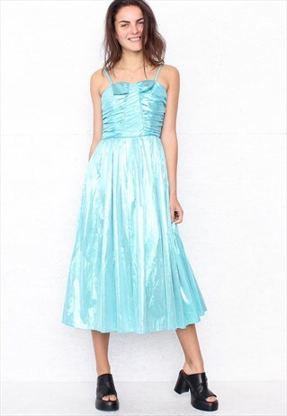 VINTAGE BLUE SLEEVELESS MIDI DRESS