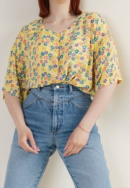 Vintage Ditsy Floral Print Viscose Shirt 80s Festival Chic