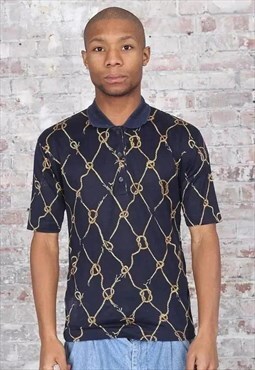 Vintage Rope Pattern Polo Shirt Blue