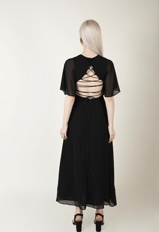 MADELINE - BLACK MAXI OPEN BACK WOMAN EVENING EVENT DRESS