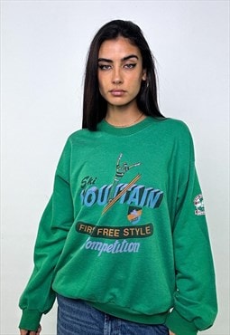 Green 80s 50/50 Style Ski Spellout Sweatshirt
