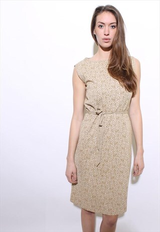 VINTAGE 1960'S 60'S METALLIC GOLD BAROQUE KNIT DRESS L-XL