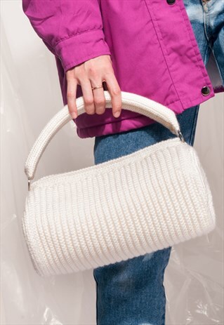 VINTAGE KNIT BAG Y2K WHITE HANDBAG ONE-OFF PURSE