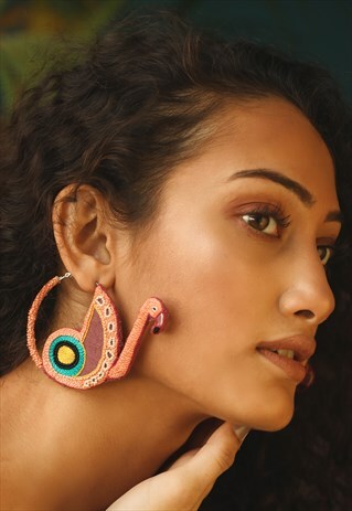 HANDMADE BIRD JEWELLERY, FLAMINGO INSPIRED HOOP EARRINGS
