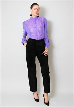 80's Vintage Ladies Long Sleeve Lilac Purple Lace Blouse