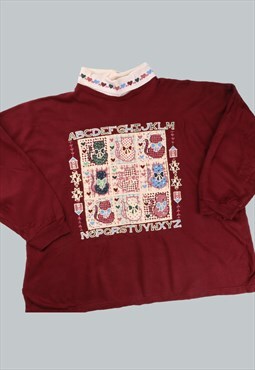 Vintage  Unknown Sweatshirt Cat Burgundy Red XXXLarge (3XL)