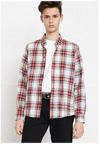 VINTAGE RED LONG SLEEVE CHECKERED FLANNEL SHIRT