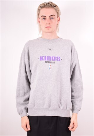 REEBOK MENS VINTAGE KINGS SWEATSHIRT JUMPER LARGE GREY 90S