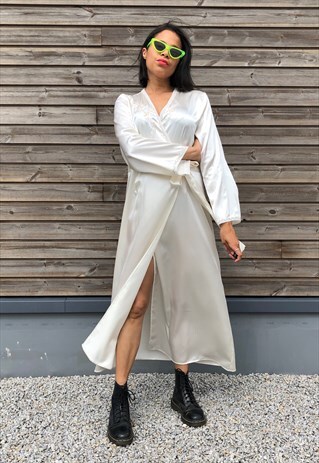VINTAGE CREAM SATIN WRAP DRESS