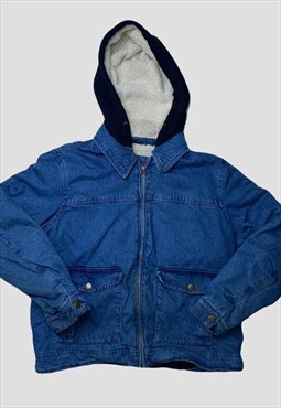 Vintage denim sherpa wrangler jacket with hood