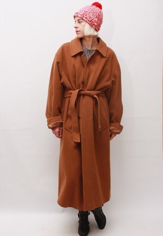 VINTAGE 80'S CLASSIC WOOL AND CASHMERE BROWN WINTER TRENCH