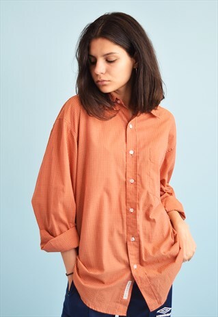 90'S RETRO CHECKED PRINT OVERSIZED WORKWEAR SHIRT TOP
