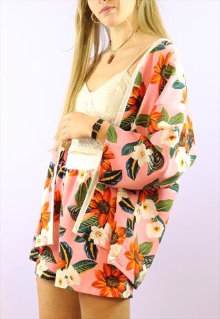 TROPICAL PINK PRINT KIMONO