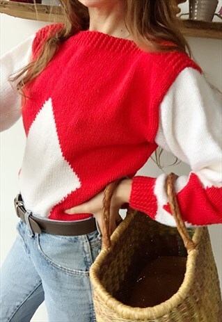 VINTAGE 70S ARGYLE MILKMAID CHRISTMAS HANDKNITTED JUMPER