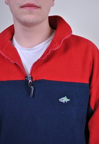 MULTICOLOR FLEECE ANORAK, 90S TRAVEL JACKET WITH SHARK