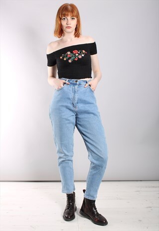 VINTAGE 90S BLUE STRETCH HIGH WAISTED SKINNY JEANS