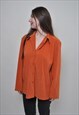 MINIMALIST ORANGE BLOUSE, CUTE FLOWERS EMBROIDERY BUTTON UP 