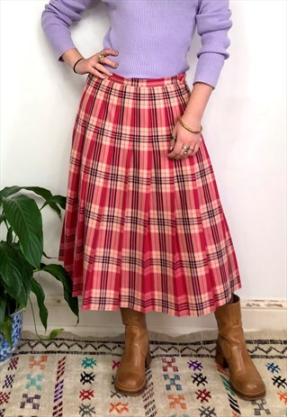 VINTAGE 90S PINK TARTAN MIDI SKIRT