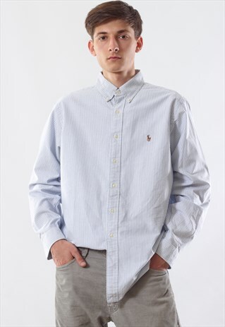 VINTAGE POLO RALPH LAUREN 90S BLUE WHITE STRIPED LONG SLEEVE