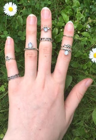 WOMENS BOHO SILVER COLOUR ETHNIC AZTEC FESTIVAL THICK RING