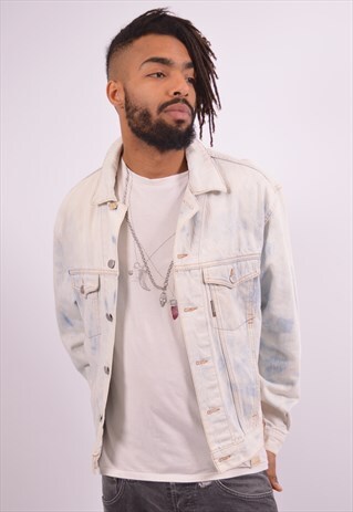 STEFANEL MENS VINTAGE DENIM JACKET MEDIUM WHITE 90S
