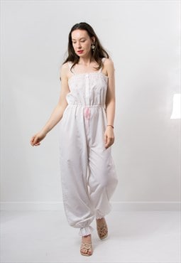 Vintage pajama jumpsuit in white lingerie one piece