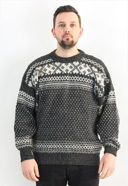 Vintage Mens L Wool Jumper Pullover Sweater Knit Norwegian 