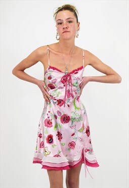 Vintage 2000s Midi Slip Dress in Floaty Pink Floral