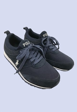 NAVY BLUE SUEDE ACCENTS LOW TOP CASUAL LACE UP TRAINERS