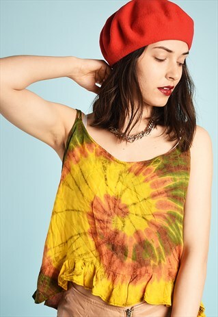 90'S RETRO TIE DYE RUFFLE BOHO FESTIVAL TOP
