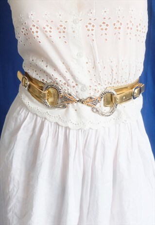 VINTAGE 90S GOLD AND SILVER RHINESTONE SNAKE BELT