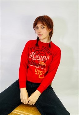 Vintage Size S USA Varsity Basketball Sweatshirt in Red