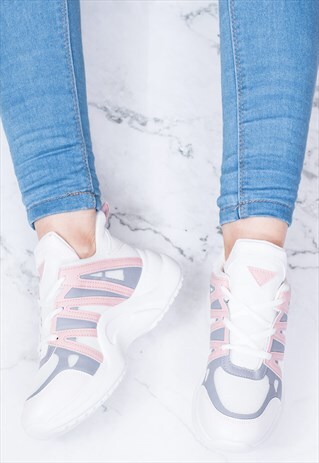 FLAMINCA CHUNKY SOLE SPORTS TRAINERS - PINK LEATHER STYLE