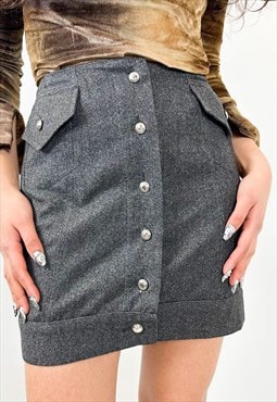 Vintage 90s Wool grey mini skirt 