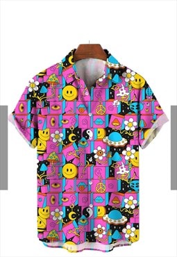 Hippie space out smiley face    print shirt