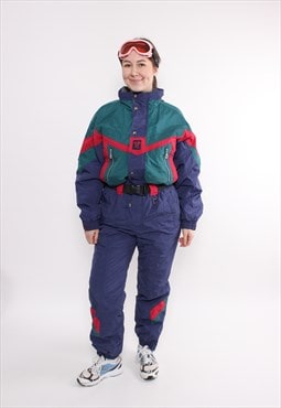 90s one piece ski suit, vintage snowsuit in multicolor