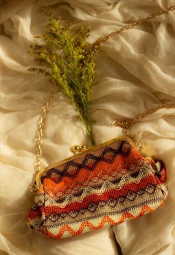 Orange Rustic Stitch Mini Clasp Bag