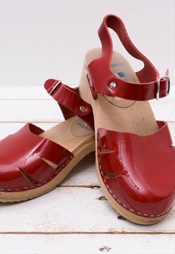 Vintage Women's Clogs Faux Leather Swedish Ankle Straps Heel