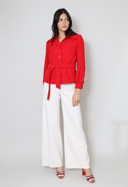 70's Ladies Red Jacket Long Sleeve Dagger Collar Wool