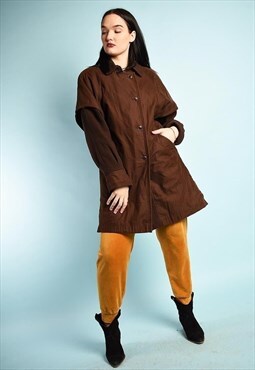 Vintage 80s retro duster style midseason coat in brown