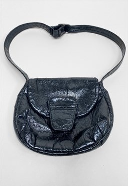60's Ladies Vintage PVC Black Adjustable Shoulder Bag